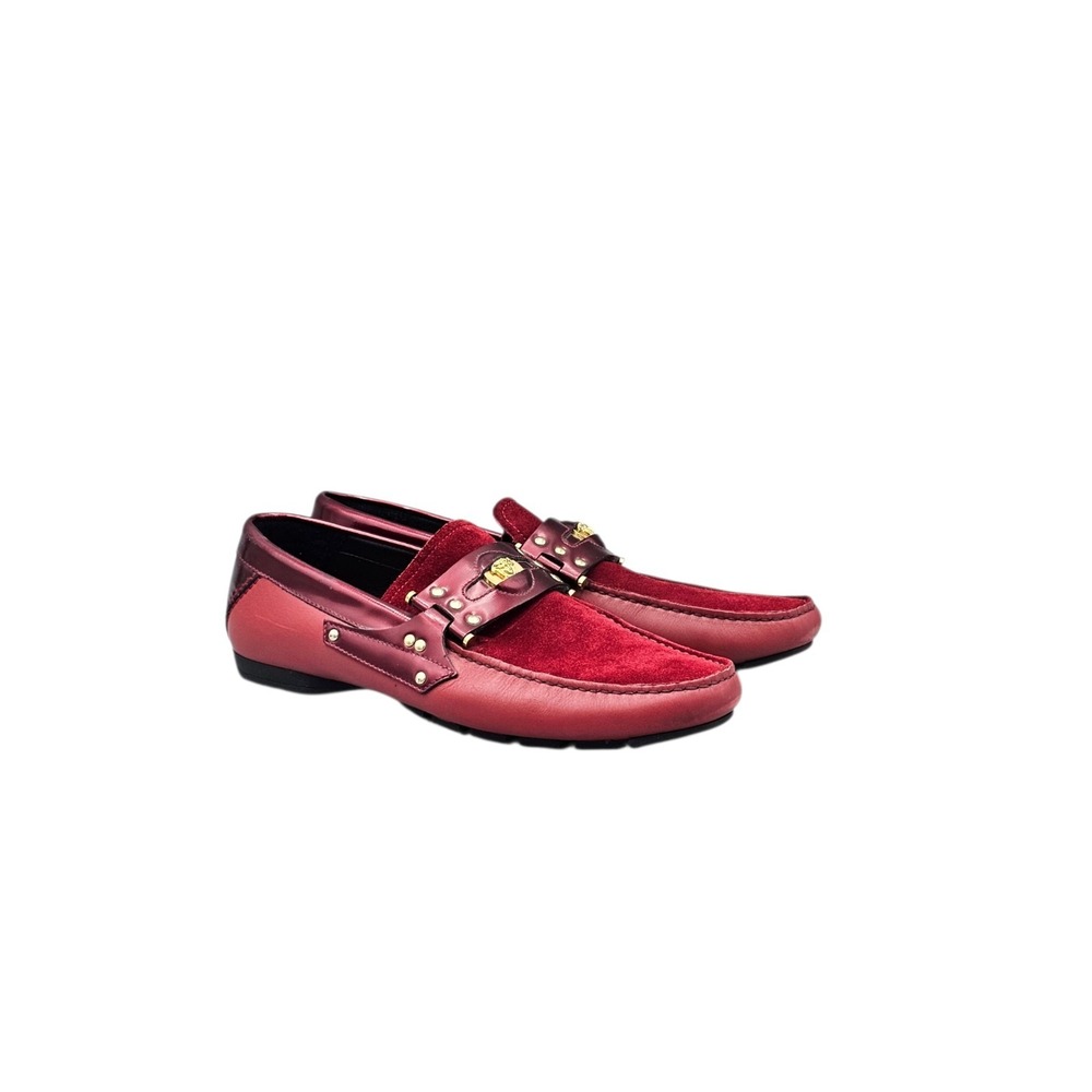 Versace Mens Size 40/ 7 US EUC Medusa Medallion Burgundy Suede & Leather Loafers